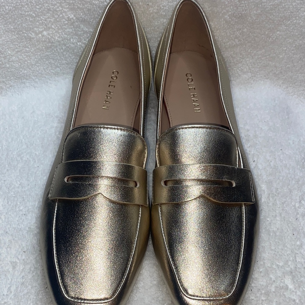Cole Haan Metallic Gold Penny Loafers - Women's